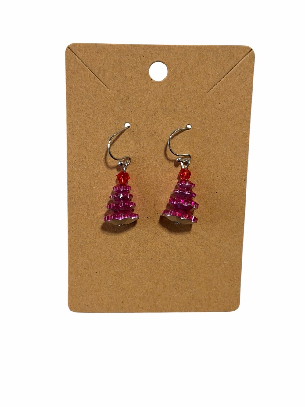 Pink Christmas Tree Beaded Dangle Earrings - Women Jewelry